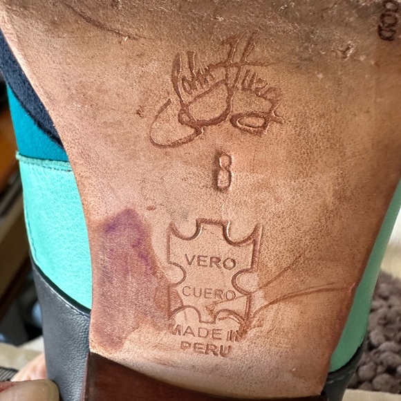 Fluevog EXCELLENT Purpose Scheme angular suede booties in turquoise/navy -7.5/8 - Picture 14 of 16